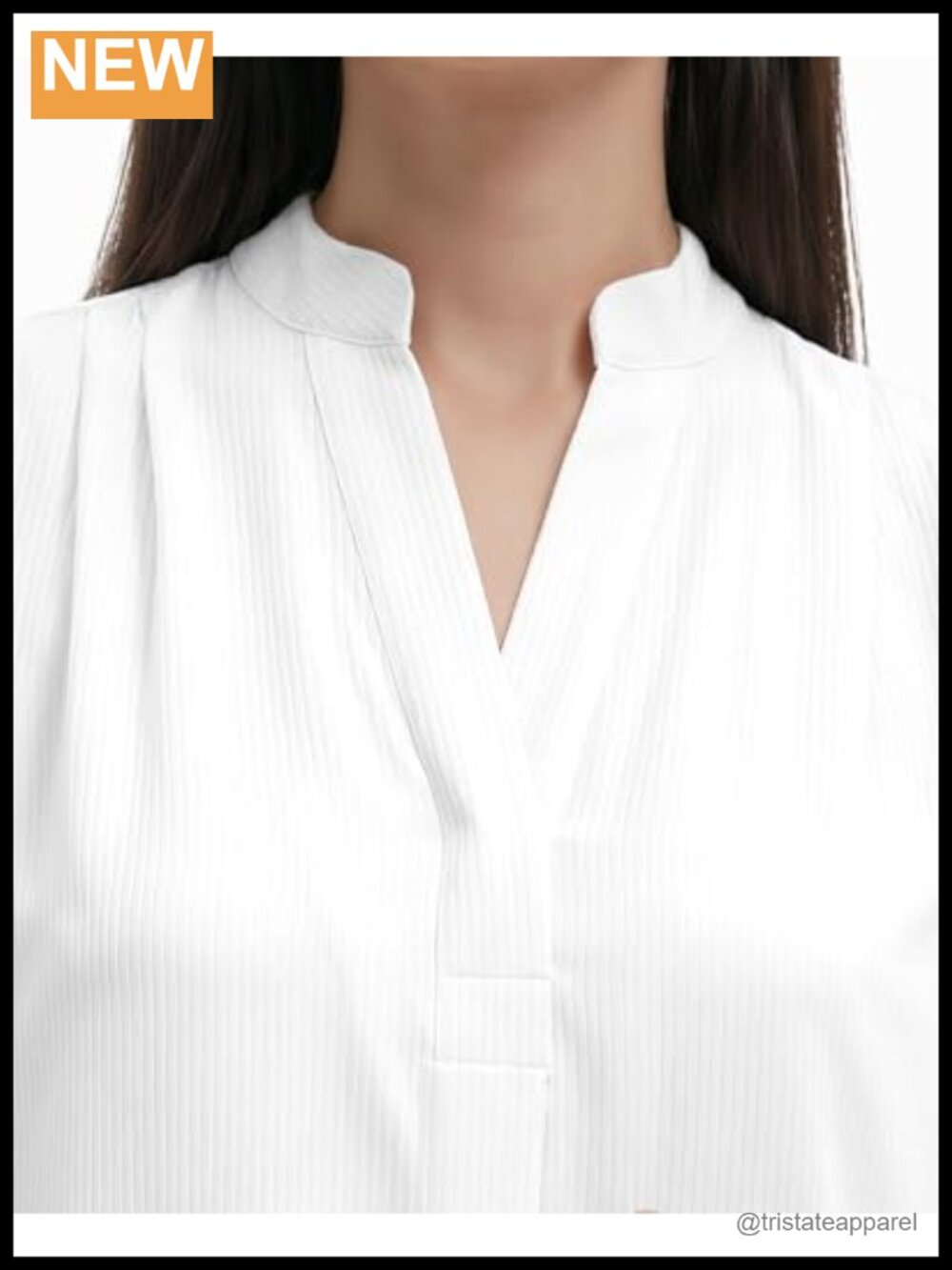 Women's Long Sleeve V-Neck Satin Band Collar Blouse Polyester Business Casual - Picture 3 of 3
